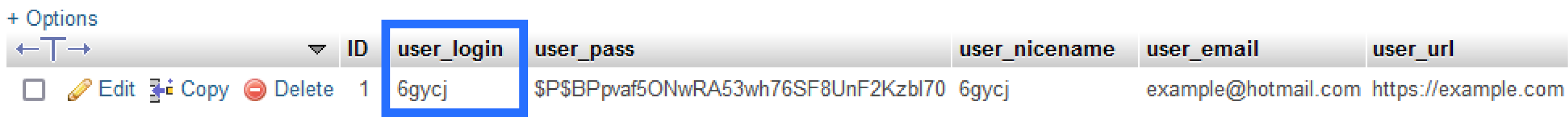 Screenshot: Entries Within 'wpa9_user'