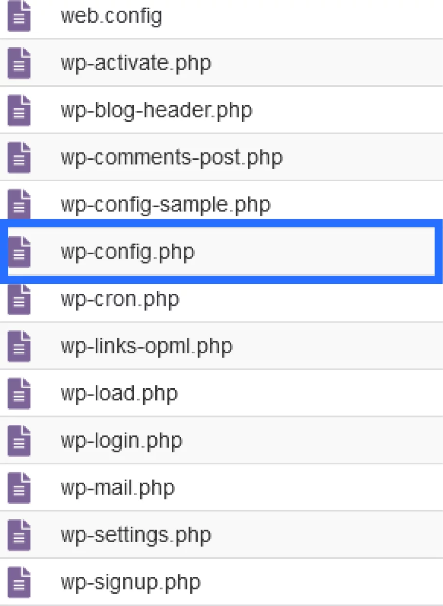 Screenshot: Contents of 'public_html' Folder Highlighting the 'wp-config.php' File