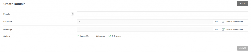 Screenshot: Form to create your addon domain.