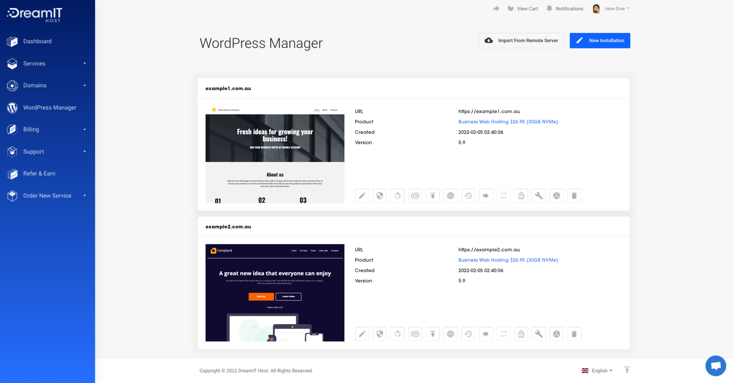New WordPress Manager Interface for MyDreamIT