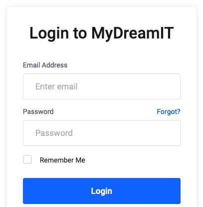 Screenshot: MyDreamIT Login Form