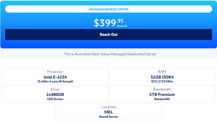 DA MANAGEMENT OFFER — Australia's Best Value Managed Dedicated Server