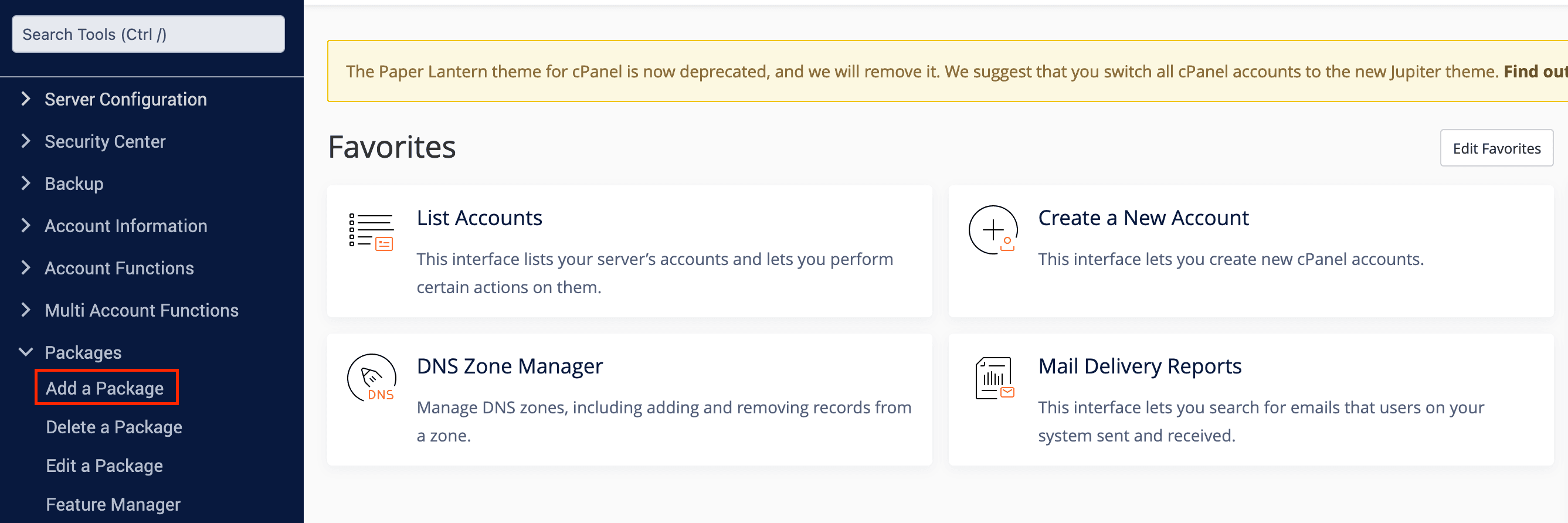 Screenshot: WHM Dashboard