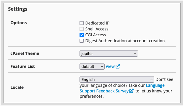 Screenshot: Creating a Package — Settings