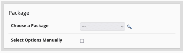 Screenshot: Create a New Account in WHM Package Section