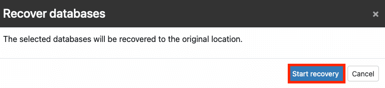 Screenshot: Recover Databases Pop-Up