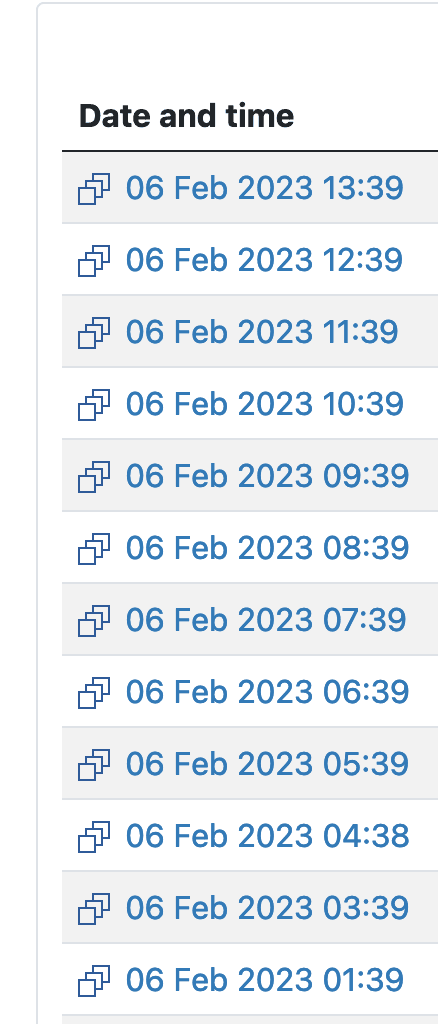 Screenshot: Timestamps List of Available Backups