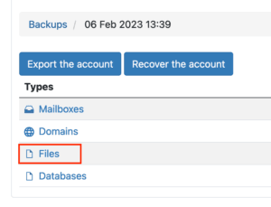 Screenshot: Types of Backups List