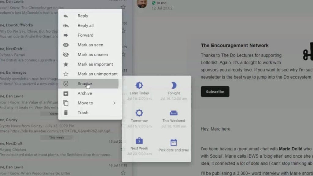 Feature: Email Snoozing
