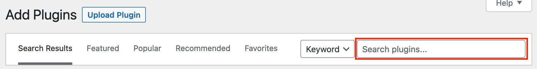 Screenshot: Add Plugins Page Highlighting the Search Bar