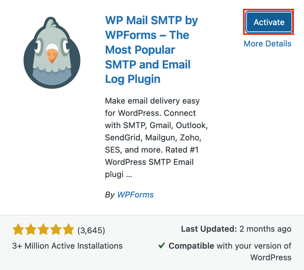Screenshots: WP Mail SMTP Plugin Highlighting "Activate Now" Button
