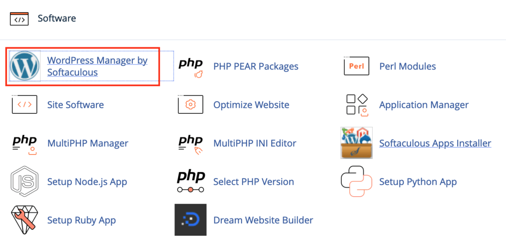 Screenshot: Software Section of the cPanel Control Panel