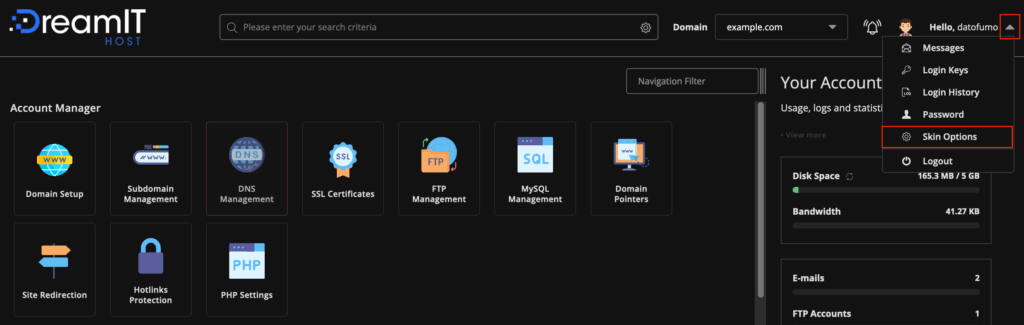 Screenshot: Skin Options Drop-Down Box from Icon Grid Theme to Change Themes